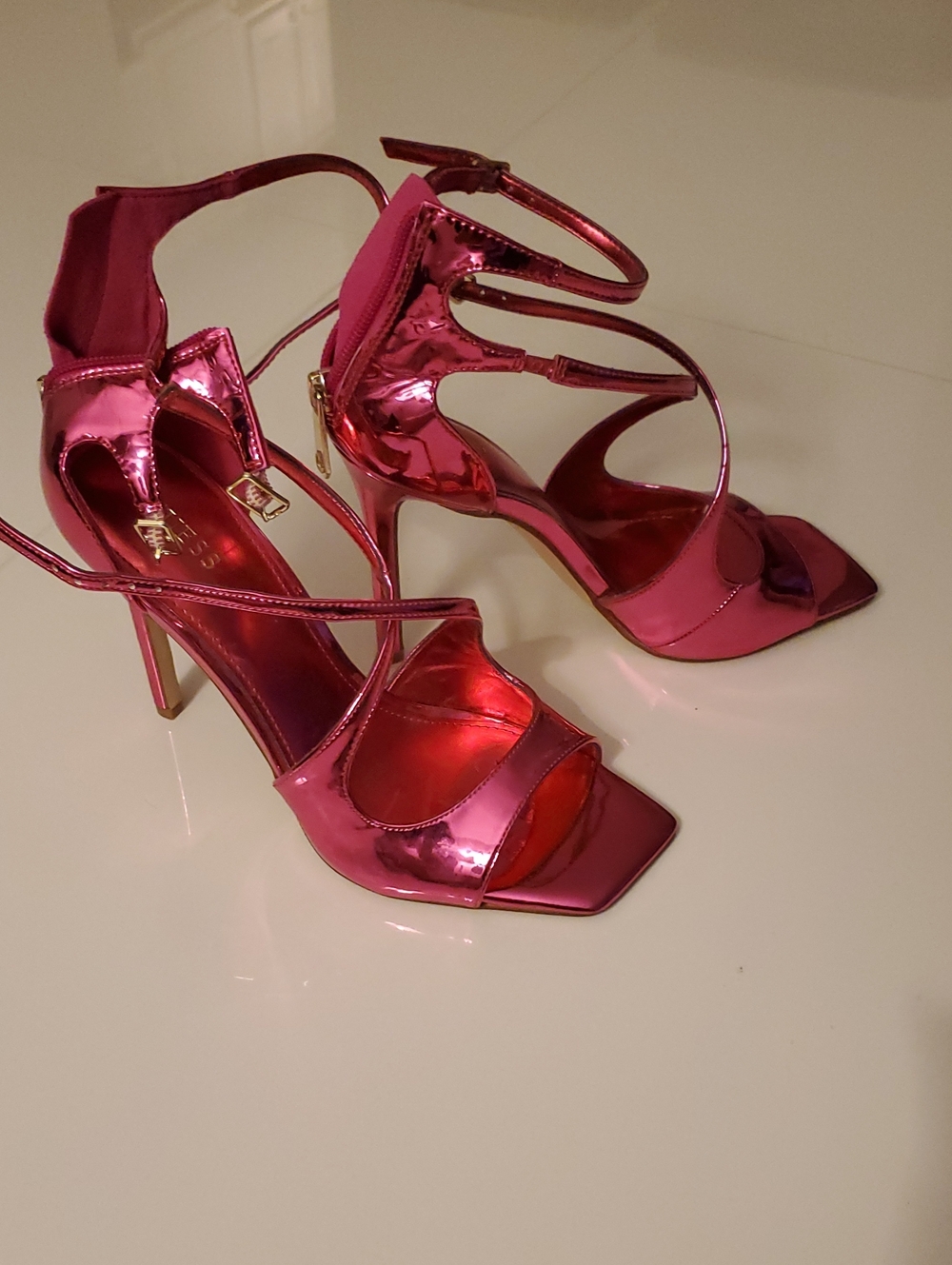 Guess Metallic Hot Pink Strappy High Heel Sandals